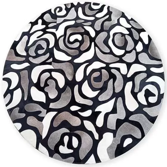 Tappeto rotondo MacKenzie-Childs in stile artistico - Motivo rosa astratto su fondo grigio antracite, diametro 180cm - Offerta speciale limitata