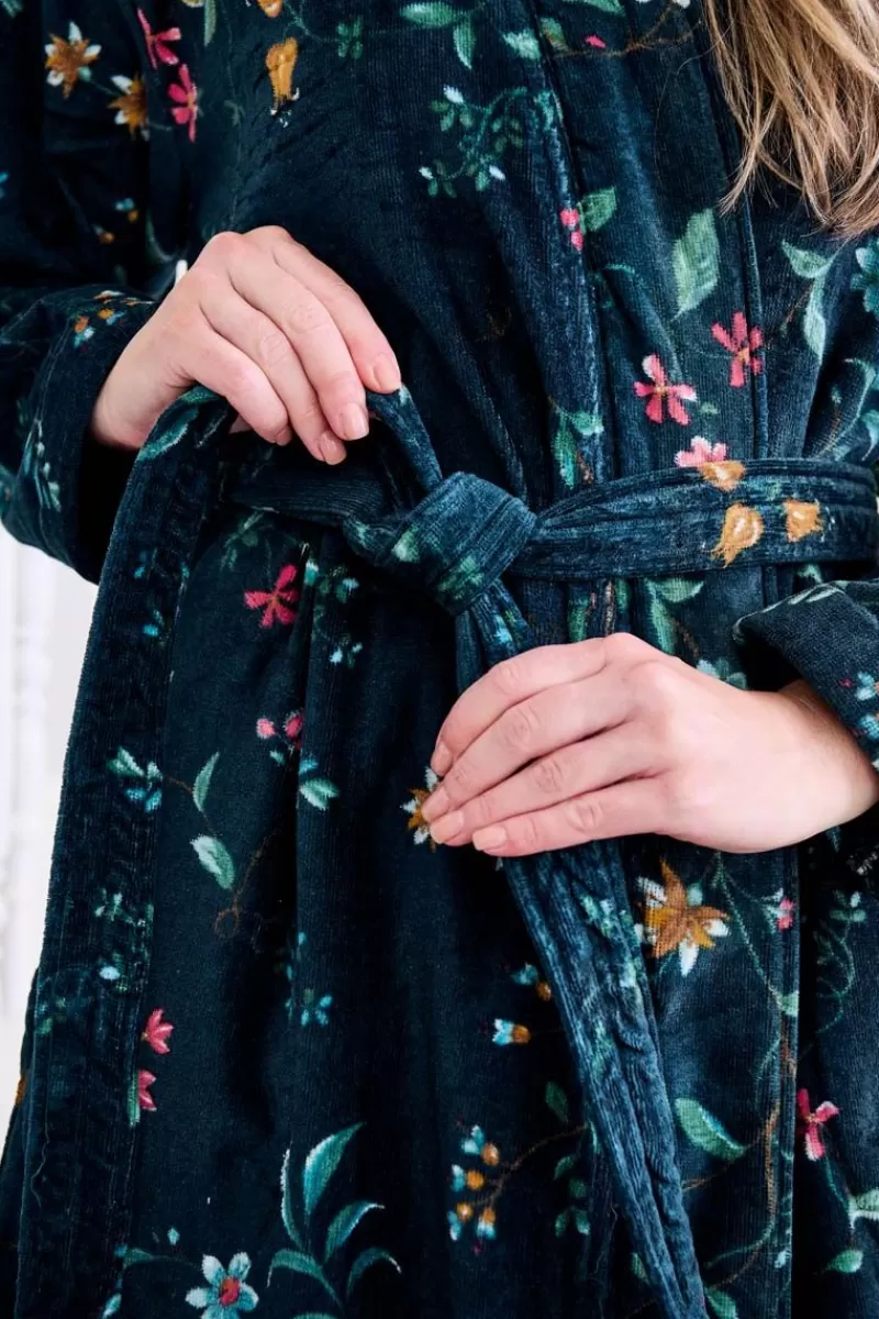 Pip Studio Accappatoio Floreale con Motivo Botanico in Blu Notte