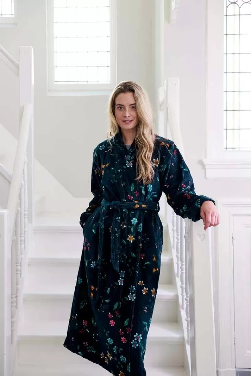 Pip Studio Accappatoio Floreale con Motivo Botanico in Blu Notte