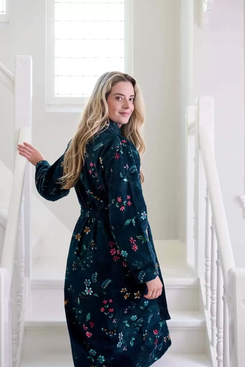 Pip Studio Accappatoio Floreale con Motivo Botanico in Blu Notte