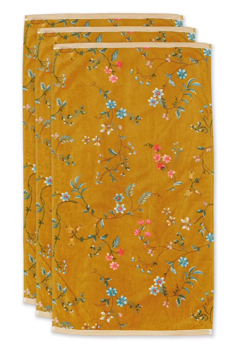 Set Asciugamani da Bagno Elegante 3 Pezzi - Stampa Fiori Les Fleurs in Tinta Sole, 55x100 cm (Giallo) - Collezione Pip Studio
