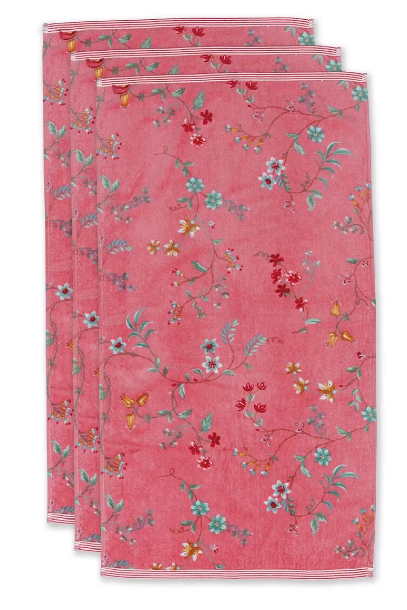 Set Asciugamani Pip Studio - 3 Pezzi Morbidi con Stampa Floreale, 55x100 cm, Tonalità Rosé - Design Elegante per Bagno Accogliente