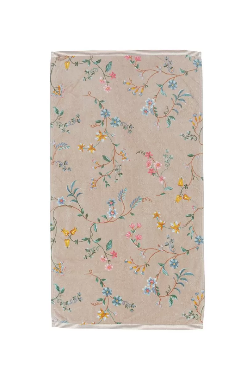 Set da 3 Asciugamani Decorati Pip Studio - Stampa Floreale Les Fleurs, 55x100 cm in Tonalità Cachi con Sconto Esclusivo