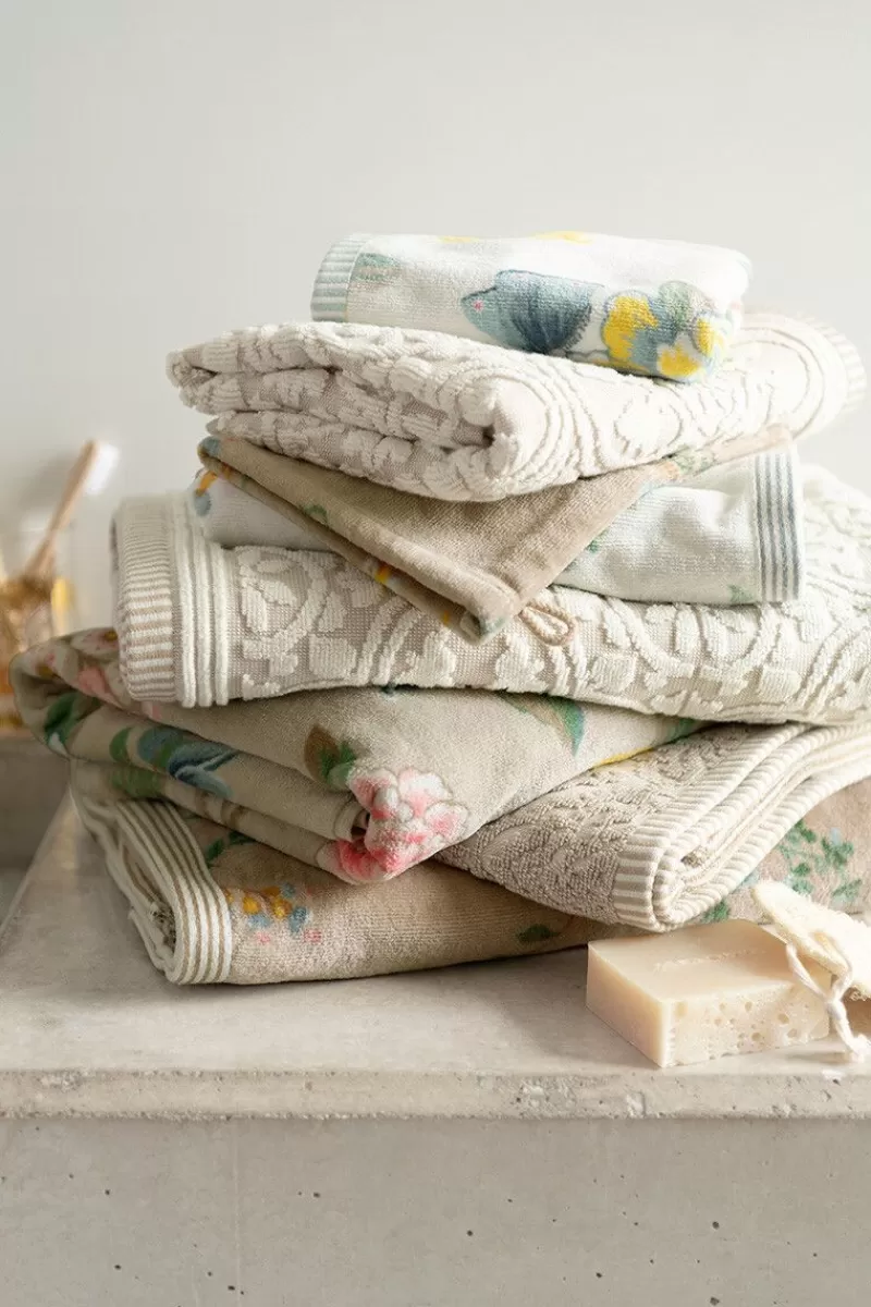 Set da 3 Asciugamani Decorati Pip Studio - Stampa Floreale Les Fleurs, 55x100 cm in Tonalità Cachi con Sconto Esclusivo
