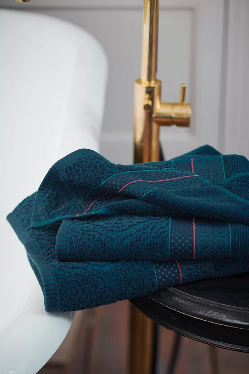 Set di Asciugamani da Bagno in Tessuto Ultra Morbido - 3 Pezzi, Collezione Zellige Dunkel, 55x100 cm, Blu Scuro