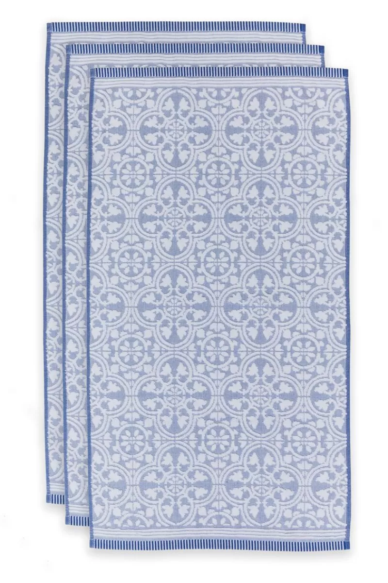 Set Asciugamani Elegante Pip Studio - Confezione da 3 Pezzi con Stampa Geometrica Blu, Misura 55x100 cm per Bagno Moderno