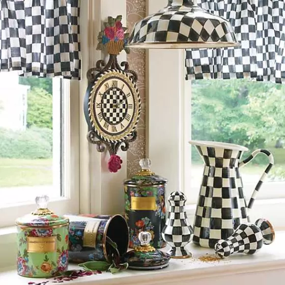 Barattolo Elegante Nero con Motivo Floreale - Media Grandezza per Collezione MacKenzie-Childs