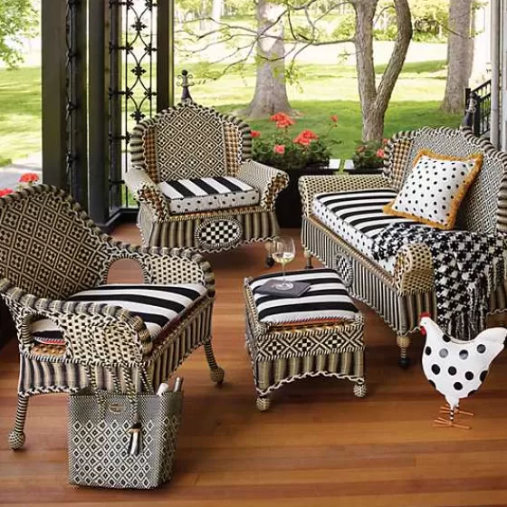 Coperta Elegante in Tessuto Avorio e Nero con Motivo Pied de Poule - Collezione MacKenzie-Childs 

（：，