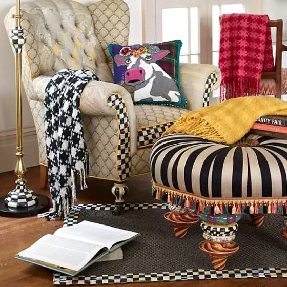 Coperta Elegante in Tessuto Avorio e Nero con Motivo Pied de Poule - Collezione MacKenzie-Childs 

（：，