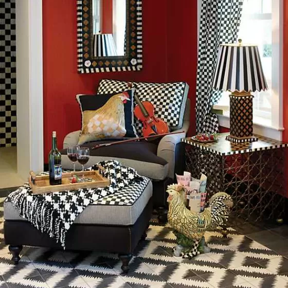 Coperta Elegante in Tessuto Avorio e Nero con Motivo Pied de Poule - Collezione MacKenzie-Childs 

（：，