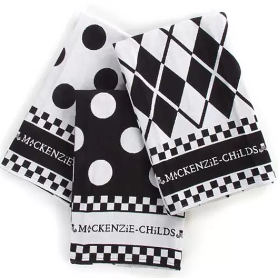 MacKenzie-Childs: Asciugapiatti Eleganti in Stile Puntinato Bianco e Nero, Confezione da 3 - Offerta Imperdibile!
