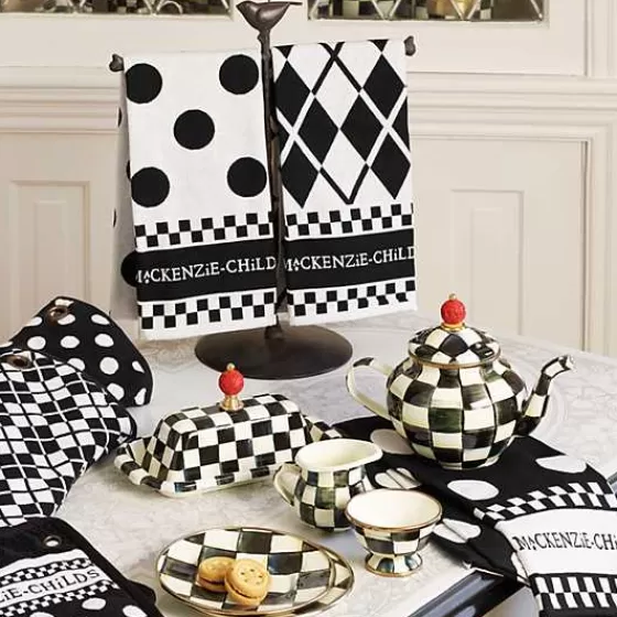 MacKenzie-Childs: Asciugapiatti Eleganti in Stile Puntinato Bianco e Nero, Confezione da 3 - Offerta Imperdibile!