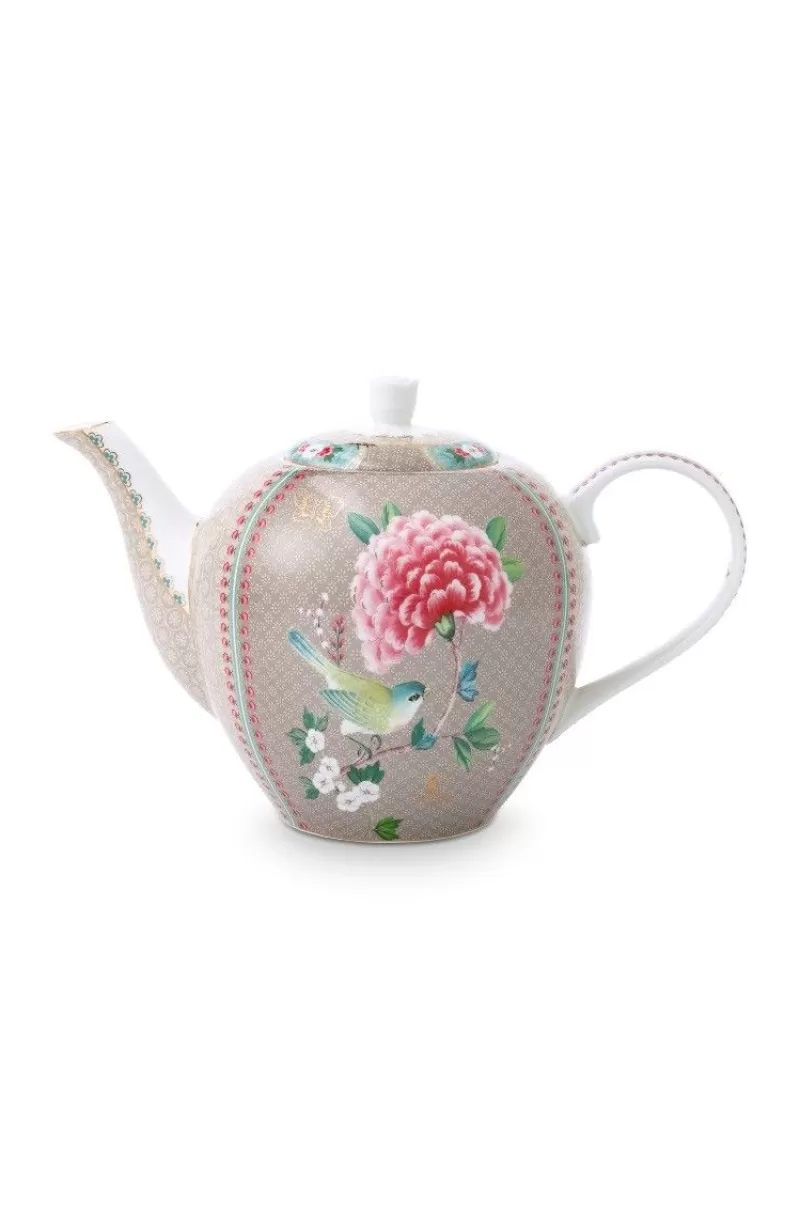 Pip Studio Teiera Elegante con Delicati Uccelli - Design Esclusivo in Tonalità Khaki, Formato Grande