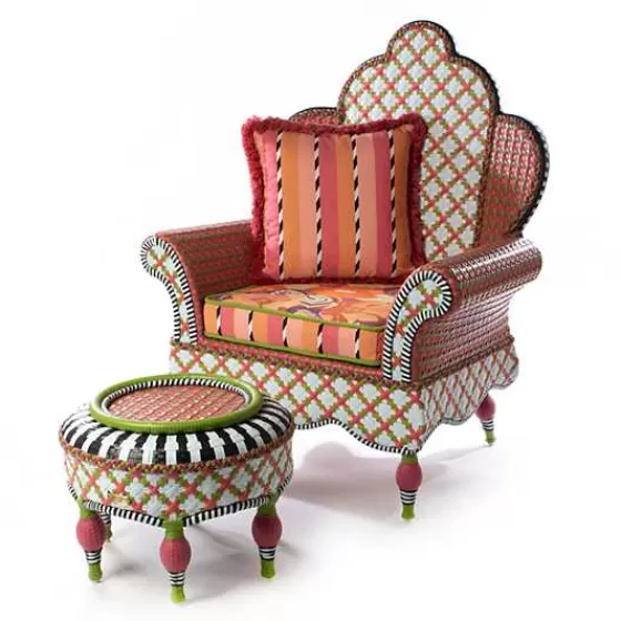 Sedia a Dondolo Estiva MacKenzie-Childs con Fiori di Papavero - Design Rilassante da Giardino con Sconto Esclusivo