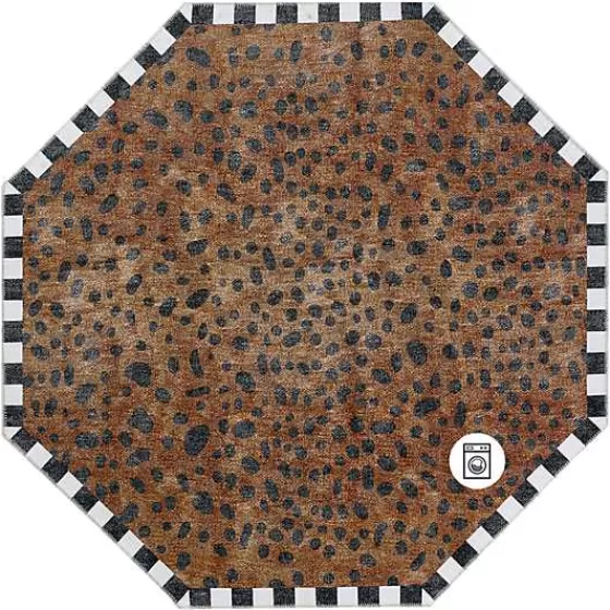 Tappeto lavabile ottagonale con motivo zampa di ghepardo - 180 cm per interni, collezione premium MacKenzie-Childs. Tessuto resistente e facile da pulire, design geometrico moderno per arredamento elegante.