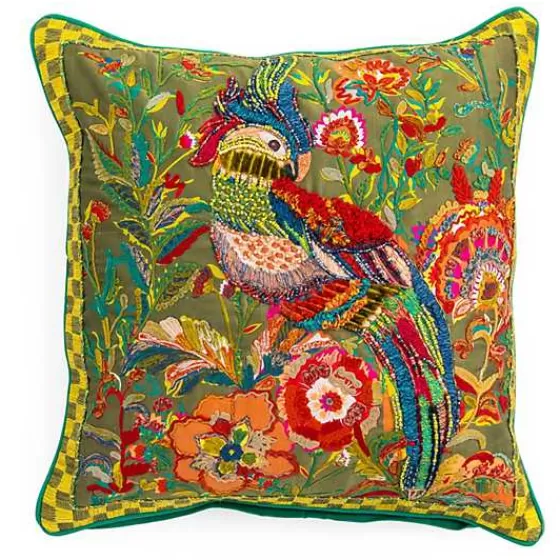 Cuscino Decorativo Verde Chartreuse con Motivo Cockatiel - Offerta Imperdibile MacKenzie-Childs