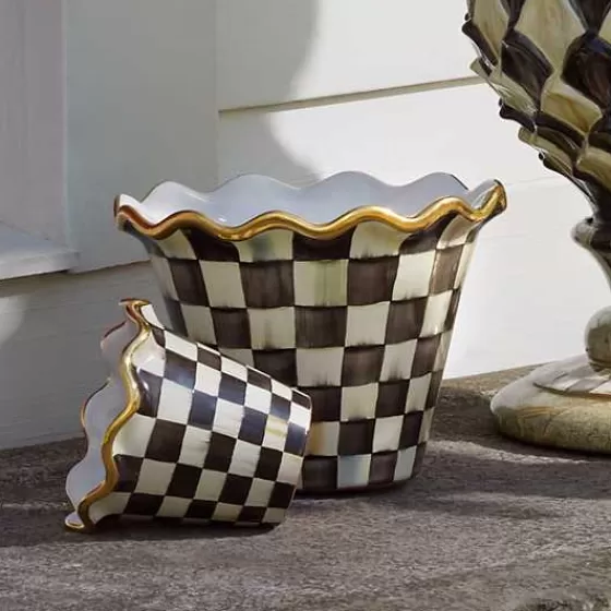 Vaso Artigianale da Esterno MacKenzie-Childs | Modello Courtly 8 in Ceramica Smaltata - Offerta Lampo per Giardinaggio Elegante