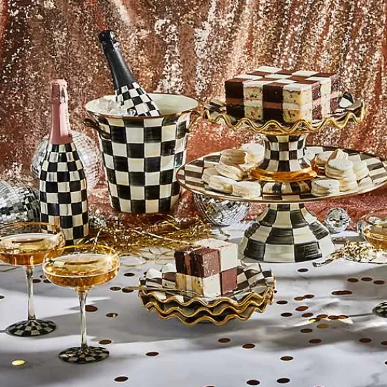 MacKenzie-Childs - Piatto da Dessert in Ceramica Scanalato con Design Courtly Check - Offerta Limitata

（，