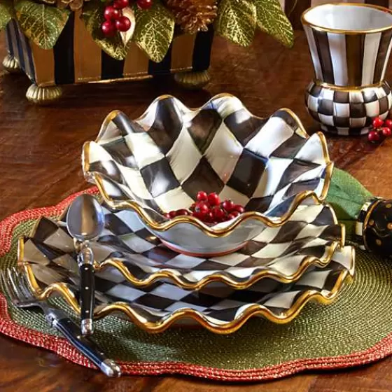 MacKenzie-Childs - Piatto da Dessert in Ceramica Scanalato con Design Courtly Check - Offerta Limitata

（，