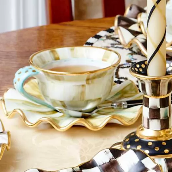 MacKenzie-Childs - Piatto da Dessert in Ceramica Scanalato con Design Courtly Check - Offerta Limitata

（，