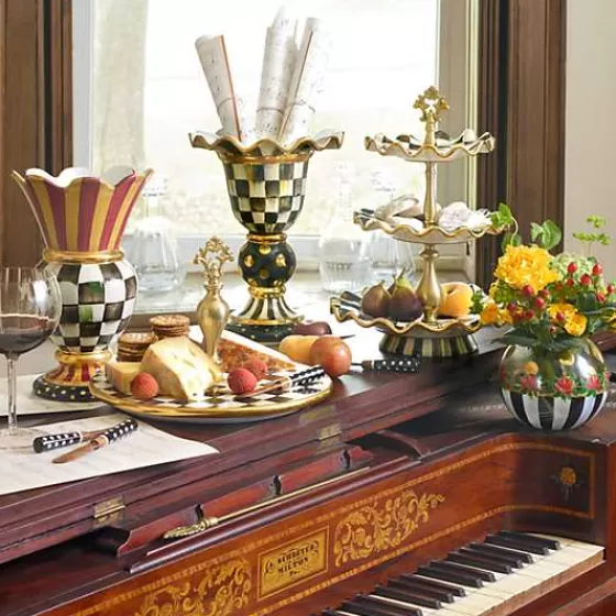 Portadolci Elegante in Ceramica a Tre Livelli - Design Stile Cortese con Quadri Decò - MacKenzie-Childs Prezzi Competitivi