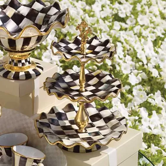 Portadolci Elegante in Ceramica a Tre Livelli - Design Stile Cortese con Quadri Decò - MacKenzie-Childs Prezzi Competitivi