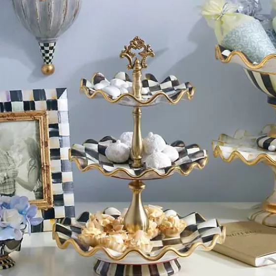 Portadolci Elegante in Ceramica a Tre Livelli - Design Stile Cortese con Quadri Decò - MacKenzie-Childs Prezzi Competitivi