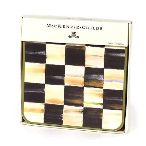 Elegante Set di Sottobicchieri in Sughero - 4 Pezzi con Motivo Scacchi Regali | Creazione Esclusiva MacKenzie-Childs