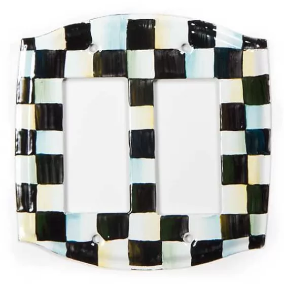 Placca Interruttore Elegante Doppia Levetta - Design MacKenzie-Childs con Motivo Geometrico Vintage, Soluzione Pratica per Arredamento