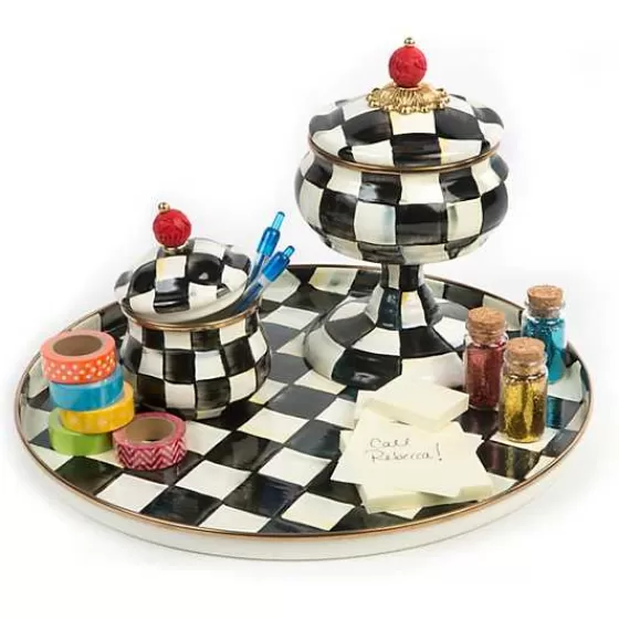 MacKenzie-Childs Saldi - Portazucchero con Coperchio a Quadri Regali, Stile Elegante con Motivo Decorativo