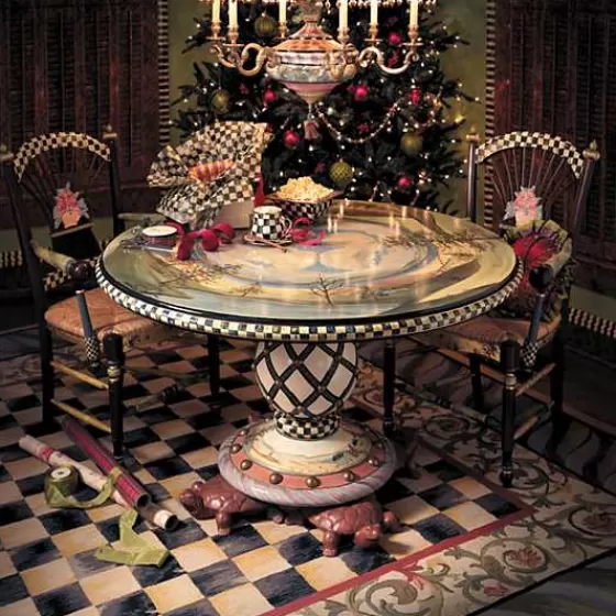 Tappeto decorativo MacKenzie-Childs - Scacchi eleganti con sfumature viola e verde bosco, misura 270x360 cm, perfetto per ambienti raffinati