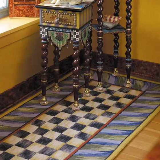 Elegante Tappeto Runner MacKenzie-Childs in Saldi - Fantasia Geometrica Viola e Verde, Dimensioni 76x244 cm per Ingressi