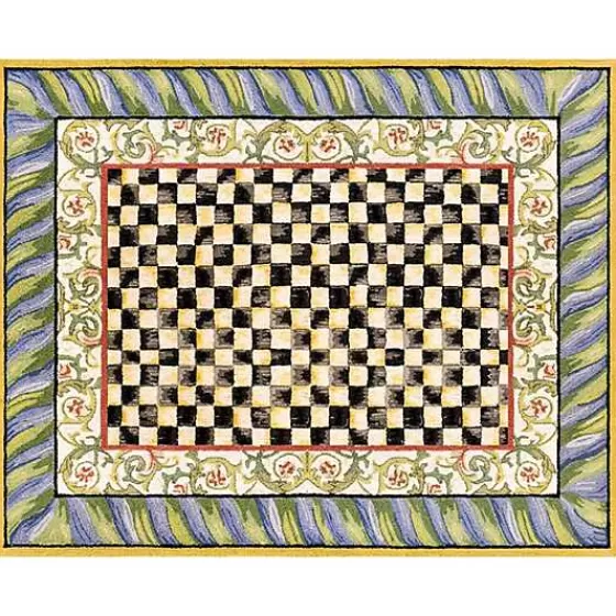 Tappeto Lavabile con Motivo Scacchi Eleganti in Tonalità Viola e Verde Vivaci, Dimensioni 2,40m x 3,00m - Collezione Esclusiva MacKenzie-Childs Outlet