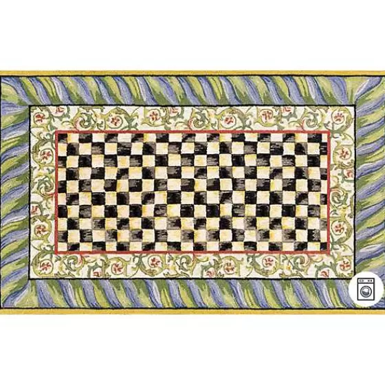 Tappeto Elegante Lavabile 5 Piedi x 7,6 - Fantasia Courtly Check in Viola e Verde | Collezione Esclusiva MacKenzie-Childs (Offerta Lampo)
