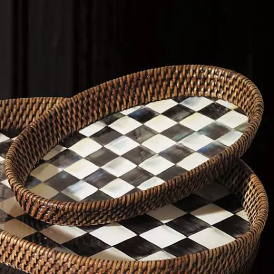 Vassoio Portata in Rattan Smaltato - Motivo Scacchi Reali MacKenzie-Childs - Edizione Limitata