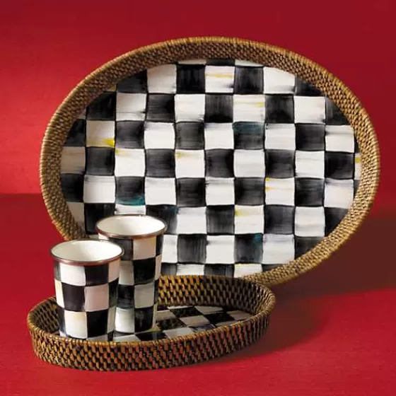 Vassoio Portata in Rattan Smaltato - Motivo Scacchi Reali MacKenzie-Childs - Edizione Limitata