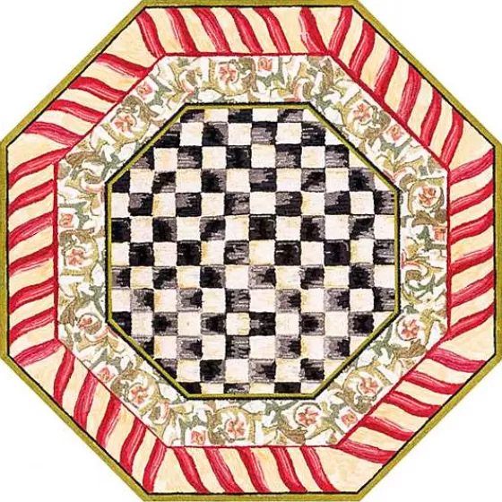 Tappeto Ottagonale Lavabile in Tinta Rossa e Oro, Design Elegante da 1,80 Metri - Collezione Courtly Check di MacKenzie-Childs