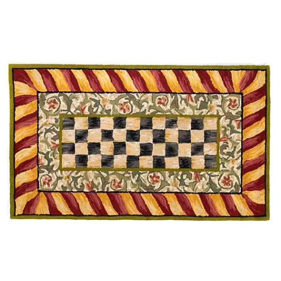 Tappeto Elegante MacKenzie Childs - Motivo Classico Courtly Check in Rosso e Oro, Misura 3x5 Piedi, Edizione Limitata