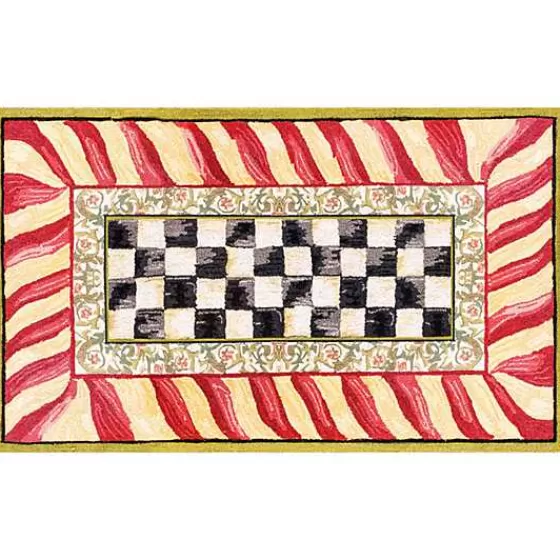 Tappeto Lavabile Elegante in Design Esclusivo - Quadretti Rosso Borghese e Oro - Misura 3x5 Piedi - Collezione MacKenzie-Childs - Novità per Arredamento da Interno