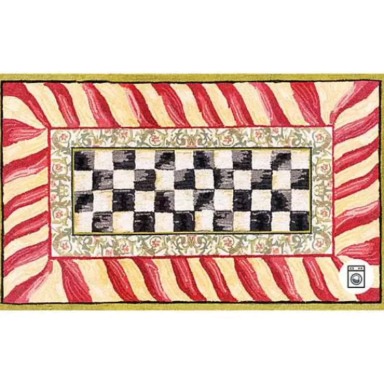 Tappeto Lavabile Elegante in Design Esclusivo - Quadretti Rosso Borghese e Oro - Misura 3x5 Piedi - Collezione MacKenzie-Childs - Novità per Arredamento da Interno