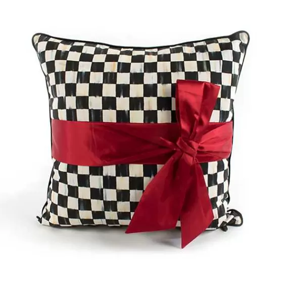 MacKenzie-Childs | Cuscino Decorativo Quadri Cortigiani con Nastro Scarlatto | Novità Collezione