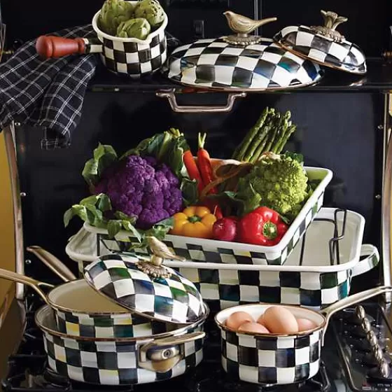 Teglia da Forno con Griglia Aggiuntiva - Collezione Courtly Check di MacKenzie-Childs, Design Elegante per Arrosti Perfetti