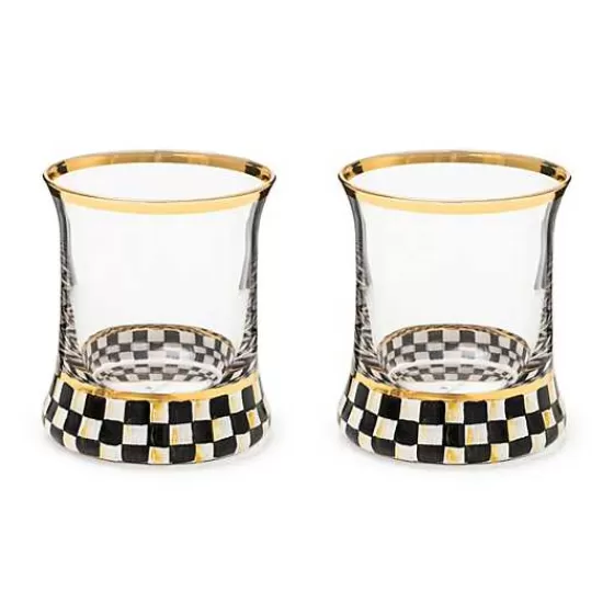 MacKenzie-Childs - Coppia Bicchieri Tumbler in Vetro, Fantasia Courtly Check con Decorazioni Artigianali - Ideali per Cocktail e Bevande Fredde
