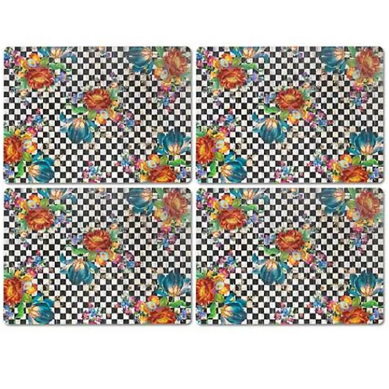 Set di 4 Sottopiatti Artistici - Stampa Floreale Regale con Base in Sughero, Mackenzie-Childs Collezione Esclusiva