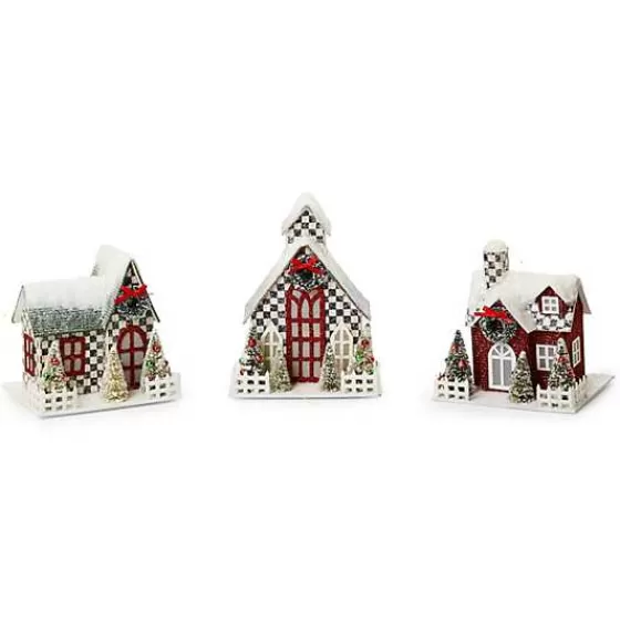 Decorazioni Natalizie Accoglienti: Casette di Carta Illuminati a Led, Set da 3 Pezzi Edizione Esclusiva MacKenzie-Childs