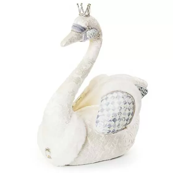 Splendido Cigno Decorativo in Tessuto con Ricami Cristallini - Collezione Lusso MacKenzie-Childs