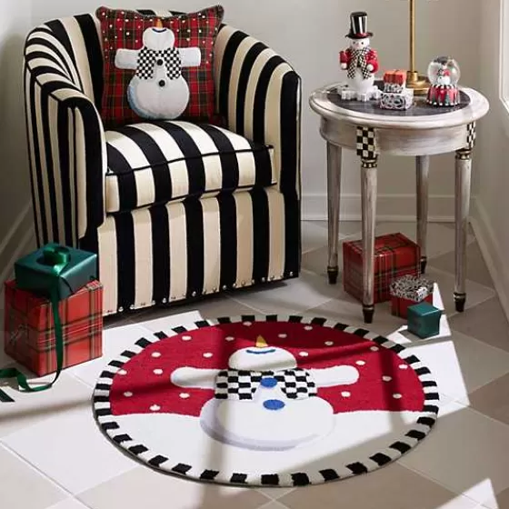 Tappeto Rotondo con Pupazzo di Neve Ballerino - Collezione MacKenzie-Childs, 90 cm - Offerta Imperdibile!