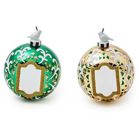 Sfere Smeraldo in Cristallo Specchiato - Coppia Decorativa Firmata MacKenzie-Childs, Edizione Prestige