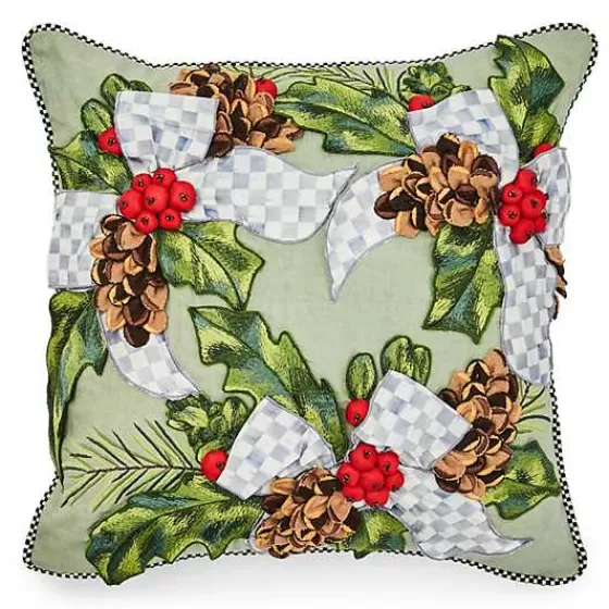 Cuscino Decorativo Elegante MacKenzie-Childs - Stile Country con Motivo Agrifoglio Natalizio - Edizione Limitata a Tempo!

（：，