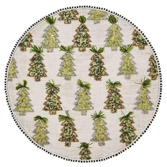 MacKenzie-Childs - Novità Sottopiatto Rotondo con Ricami ad Alberi Campestri e Decorazioni a Perline